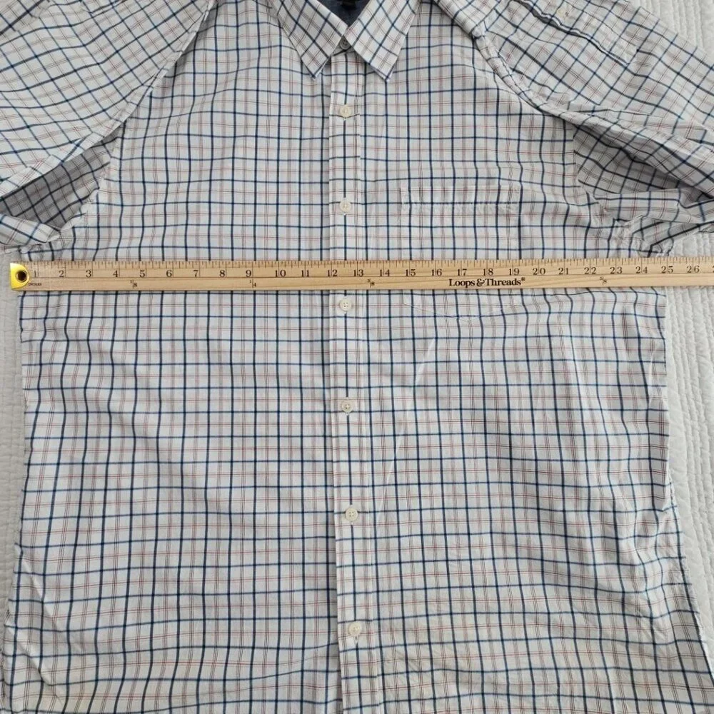 Banana Republic Shirt Men's XL Red White Blue Windowpane‎ Soft Wash Slim Fit EUC